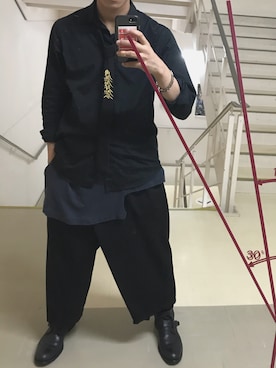 「Yohji Yamamoto（ヨウジヤマモト）のアイテム（フォーマルスーツ/小物）」を使った、黒人間-Kさん（メンズ・172cm）の夏コーディネート
