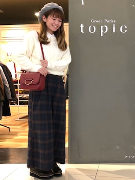 「ニットトップス」｜「アイテム（ハンチング/ベレー帽）」を使った、maya.さん（レディース・154cm）の秋コーディネート
