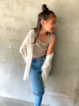 「GU（ジーユー）のアイテム（トップス、ホワイト系）」を使った、runeさん（キッズ）の夏コーディネート