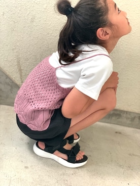 「adidas（アディダス）のウーブンショーツ [Woven Shorts] アディダス（キッズ/子供用）（その他パンツ、ブラック系）」を使った、runeさん（キッズ）の夏コーディネート