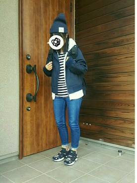 「ボーター」｜「アイテム（MA-1）」を使った、のりたさん（レディース・154cm）の冬コーディネート