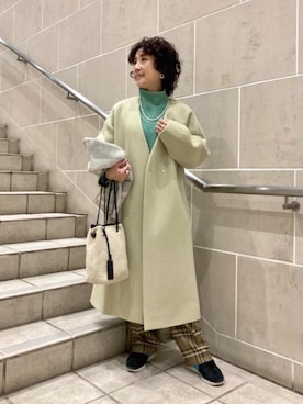 「リラックス」｜「アイテム（ノーカラーコート）」を使った、yano_sさん（レディース・152cm）の秋コーディネート