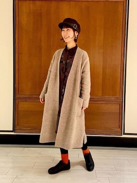 「アイテム（キャスケット、ブラウン系）」を使った、たけむさん（レディース・158cm）の冬コーディネート