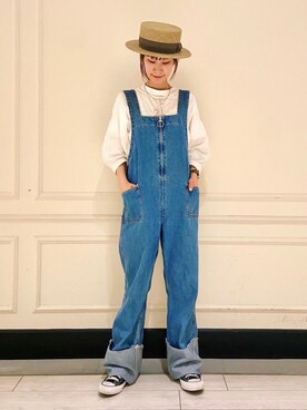 「I am I in fact...（アイアムアイインファクト）のアイテム（サロペット/オーバーオール）」を使った、たけむさん（レディース・158cm）の春コーディネート