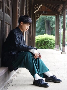 「WEGO（ウィゴー）のWEGO/タイ付きフライフロントシャツ（シャツ/ブラウス、ホワイト系）」を使った、つむさん（メンズ・176cm）の秋コーディネート