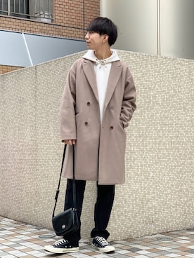 「RAGEBLUE（レイジブルー）のアイテム（チェスターコート）」を使った、おむらいす(rageblue )さん（メンズ・173cm）の秋コーディネート