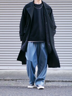 「HARE（ハレ）のアイテム（チェスターコート）」を使った、おむらいす(rageblue )さん（メンズ・173cm）の秋コーディネート