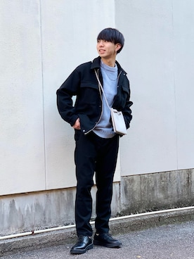 「サックスブルー」｜「アイテム（ブルゾン）」を使った、おむらいす(rageblue )さん（メンズ・173cm）の冬コーディネート