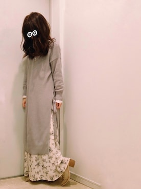 「ロングニット」｜「アイテム（ワンピース/ドレス）」を使った、ne-neさん（レディース・150cm）の冬コーディネート