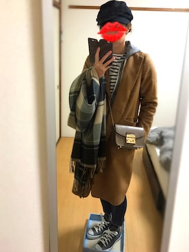 「Ungrid（アングリッド）のインディゴフレイドヘムストスリ（デニムパンツ）」を使った、えもさん（レディース・165cm）の冬コーディネート