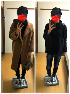 「Ungrid（アングリッド）のインディゴフレイドヘムストスリ（デニムパンツ）」を使った、えもさん（レディース・165cm）の冬コーディネート