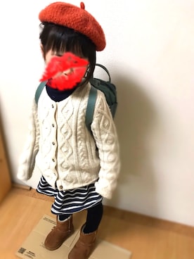 「PETIT BATEAU（プチバトー）のアイテム（スカート）」を使った、えもさん（キッズ・120cm）の冬コーディネート