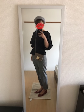 「ぺプラムトップス」｜「アイテム（ハンチング/ベレー帽）」を使った、えもさん（レディース・165cm）の秋コーディネート