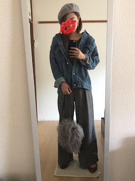 「ベレー帽推奨委員会」｜「アイテム（デニムジャケット）」を使った、えもさん（レディース・165cm）の秋コーディネート