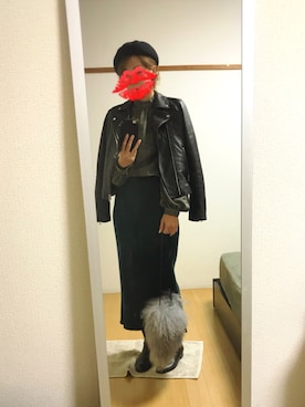 「ベレー帽推奨委員会」｜「アイテム（ライダースジャケット）」を使った、えもさん（レディース・165cm）の秋コーディネート
