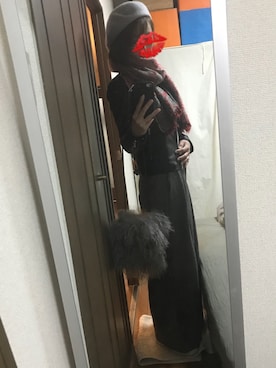 「ベレー帽推奨委員会」｜「アイテム（ライダースジャケット）」を使った、えもさん（レディース・165cm）の冬コーディネート