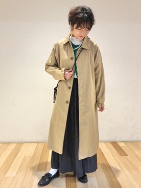 「coen（コーエン）のアイテム（ステンカラーコート）」を使った、haruicifutaさん（レディース・158cm）の冬コーディネート