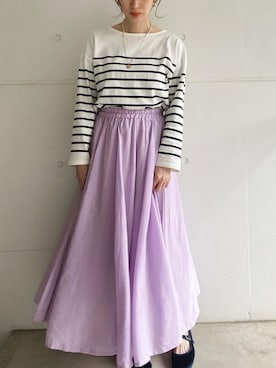 「Green　Parks（グリーンパークス）の・novem9 10マイハギスカート（スカート、パープル系）」を使った、koyamaaaaaさん（レディース・162cm）の春コーディネート