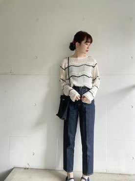 「Green　Parks（グリーンパークス）の・Petit Fleur スカシボーダープルオーバー＊（ニット/セーター、ホワイト系）」を使った、koyamaaaaaさん（レディース・162cm）の春コーディネート