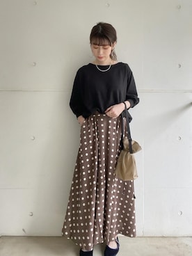 「Green　Parks（グリーンパークス）の・RAY CASSIN ウラケ7分袖プルオーバー（トップス、ブラック系）」を使った、koyamaaaaaさん（レディース・162cm）の春コーディネート