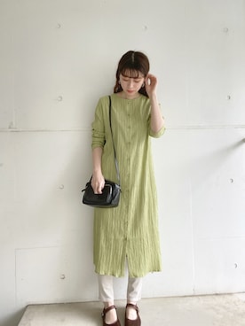 「Green　Parks（グリーンパークス）のシアーバック釦ワンピース＊＊（ワンピース、グリーン系）」を使った、koyamaaaaaさん（レディース・162cm）の春コーディネート