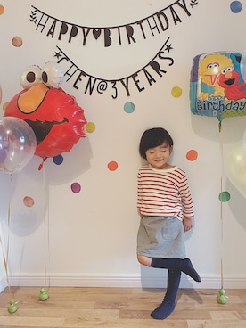 「アイテム（タイツ/ストッキング、ブルー系）」を使った、ennemaruさん（キッズ・90cm）の秋コーディネート