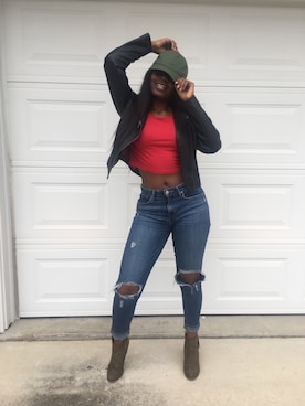 「Levi's（リーバイス）のアイテム（ライダースジャケット）」を使った、Keiさん（レディース・170cm）の冬コーディネート