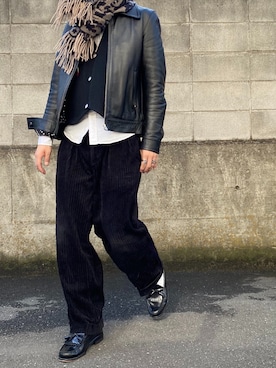 「WACKO MARIA（ワコマリア）のアイテム（ライダースジャケット）」を使った、R.  さん（メンズ・167cm）の冬コーディネート