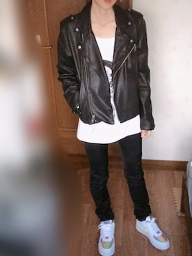 「ROSE BUD（ローズバッド）のレザーライダースジャケット（ライダースジャケット）」を使った、A☆Fさん（レディース・153cm）の春コーディネート