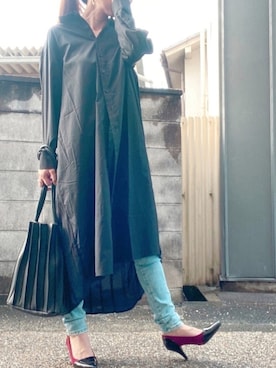 「プリーツバッグ」｜「アイテム（シャツワンピース）」を使った、A☆Fさん（レディース・153cm）の秋コーディネート
