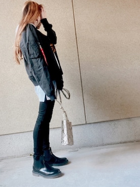 「Alpha Industries（アルファインダストリーズ）のアイテム（MA-1）」を使った、A☆Fさん（レディース・153cm）の秋コーディネート