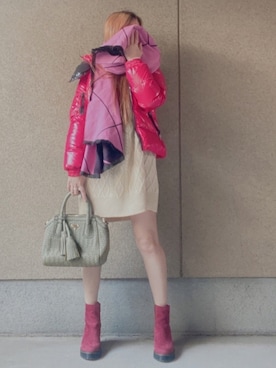 「アイテム（ダウンジャケット/コート、レッド系）」を使った、A☆Fさん（レディース・153cm）の冬コーディネート