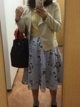 「yellow」｜「アイテム（ライダースジャケット）」を使った、vnonvさん（レディース・159cm）の春コーディネート