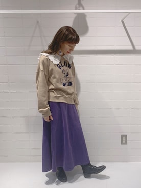 「ehka sopo（エヘカソポ）のフロッキーモチーフトレーナー（Tシャツ/カットソー）」を使った、kaniさん（レディース・155cm）の秋コーディネート