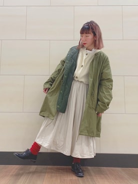 「オールホワイト」｜「アイテム（モッズコート）」を使った、kaniさん（レディース・155cm）の冬コーディネート