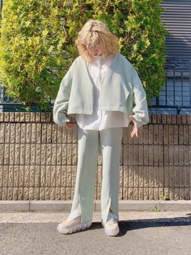 「mystic（ミスティック）のアイテム（ノーカラージャケット）」を使った、kaniさん（レディース・155cm）の春コーディネート