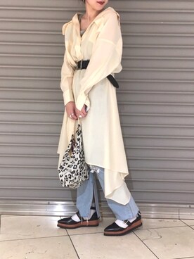 「JEANASIS（ジーナシス）のアイテム（シャツワンピース）」を使った、ミユキさん（レディース・158cm）の冬コーディネート