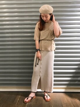 ミユキさんの「フェイクボタンリブナロースカート/840995」を使ったコーディネート