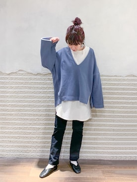 「JEANASIS（ジーナシス）のシャツテイルBIGロンT/826709（Tシャツ/カットソー）」を使った、ミユキさん（レディース・158cm）の冬コーディネート