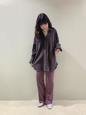 「ジーナシス」｜「アイテム（スラックス）」を使った、ミユキさん（レディース・158cm）の秋コーディネート