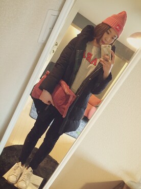 「Lee（リー）のアイテム（クラッチバッグ）」を使った、maiさん（レディース・163cm）の冬コーディネート