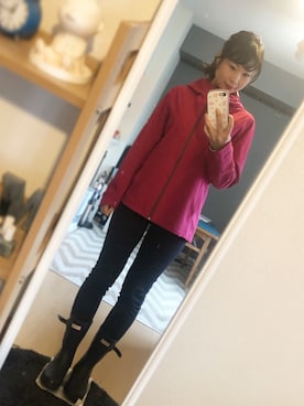 「HUNTER（ハンター）のHUNTER / ORIGINAL TOUR　SHORT（レインシューズ）」を使った、maiさん（レディース・163cm）の冬コーディネート