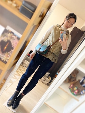 「CELINE」｜「アイテム（ダウンジャケット/コート）」を使った、maiさん（レディース・163cm）の秋コーディネート