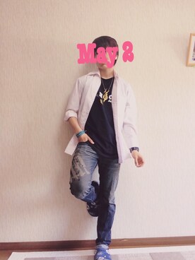 「Mr.Junkoのアイテム（シャツ/ブラウス、ピンク系）」を使った、kidsさん（メンズ・169cm）の春コーディネート