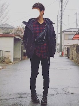 「Rename（リネーム）のアイテム（ボディバッグ/ウエストポーチ）」を使った、Kaiさん（メンズ・173cm）の冬コーディネート