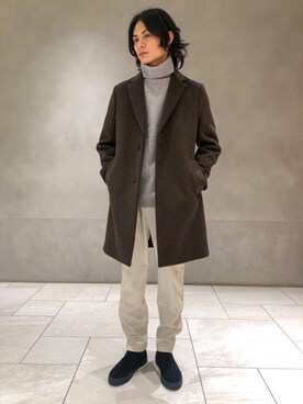 「RECOMMEND  ITEM STYLING」｜「アイテム（チェスターコート）」を使った、赤羅（akara）さん（メンズ・170cm）の冬コーディネート