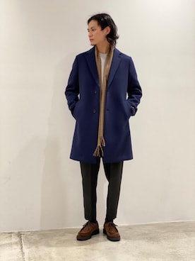 「RECOMMEND  ITEM STYLING」｜「アイテム（チェスターコート）」を使った、赤羅（akara）さん（メンズ・170cm）の冬コーディネート