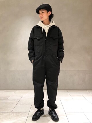 美品　monkey time つなぎ　ジャンプスーツ　袖取り外し可　黒　ナイロン 美品 monkey time つなぎ ジャンプスーツ 袖取り外し可 黒 ナイロン