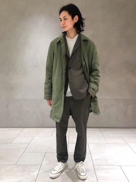 「RECOMMEND  ITEM STYLING」｜「アイテム（ステンカラーコート）」を使った、赤羅（akara）さん（メンズ・170cm）の春コーディネート