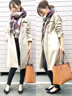 「NATURAL BEAUTY BASIC（ナチュラルビューティーベーシック）のアイテム（トレンチコート）」を使った、みちるさん（レディース・165cm）の秋コーディネート